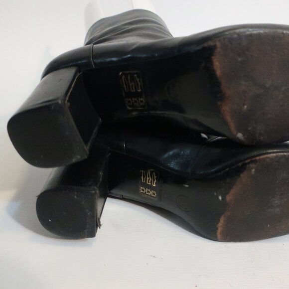 Womens Chanel Black Block Heel Interlocked CC Leather Ankle Booties 40 US/9.5-10 - Picture 10 of 14